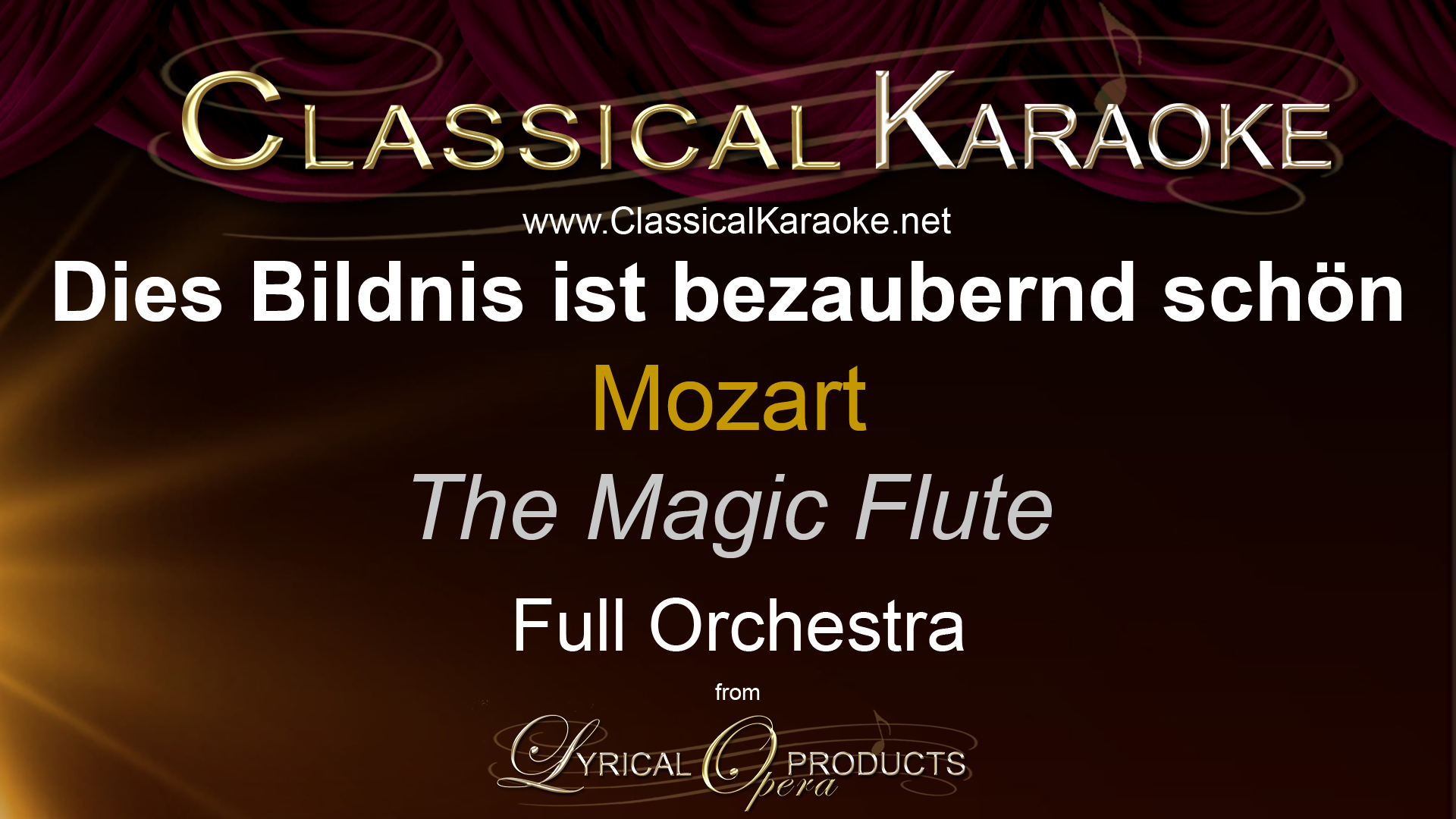 Dies Bildnis ist bezaubernd schön, from The Magic Flute, Full Orchestral Accompaniment (karaoke) track