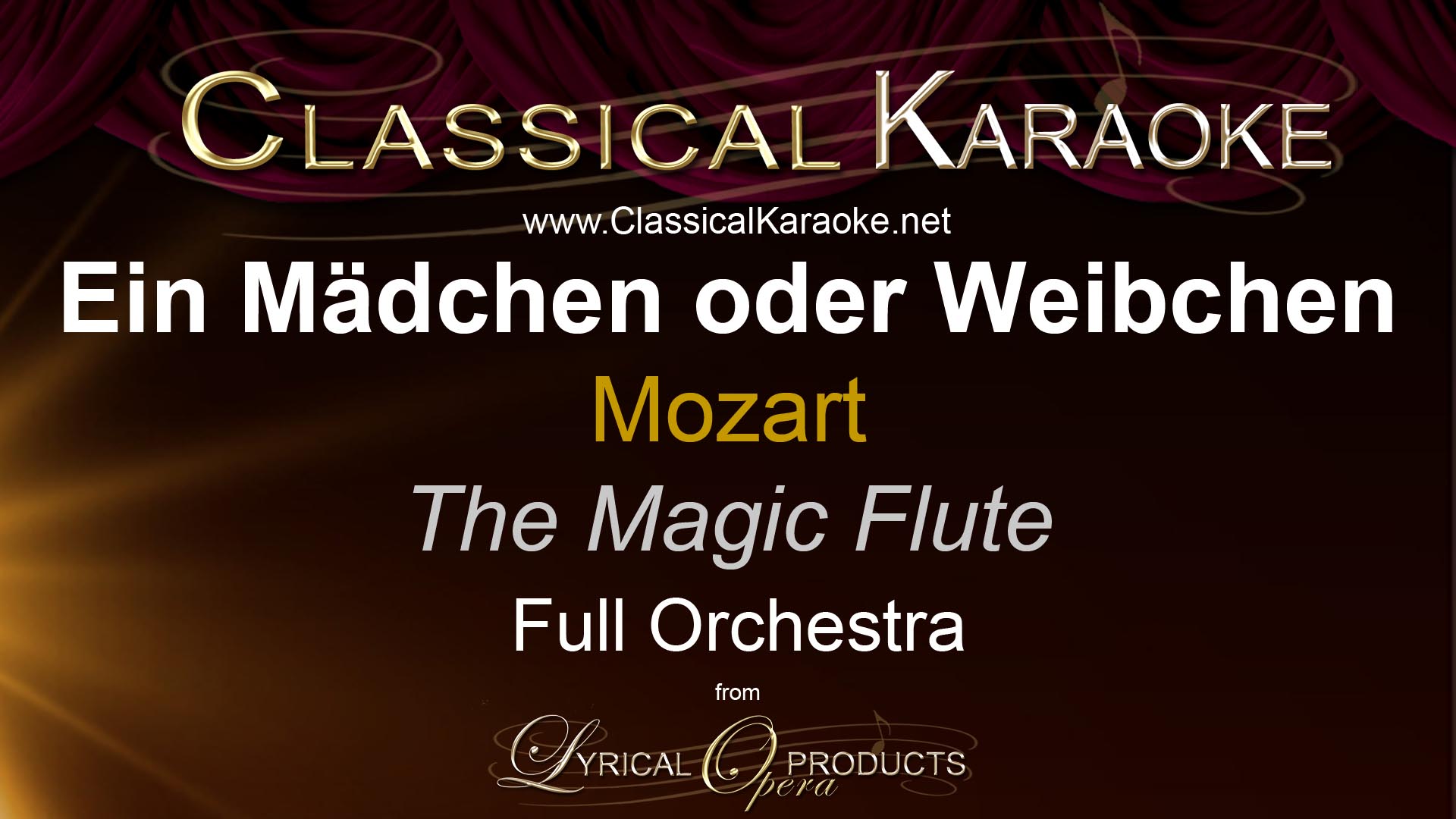 Ein Mädchen oder Weibchen, from The Magic Flute (Die Zauberflöte), Full Orchestral Accompaniment (karaoke) track